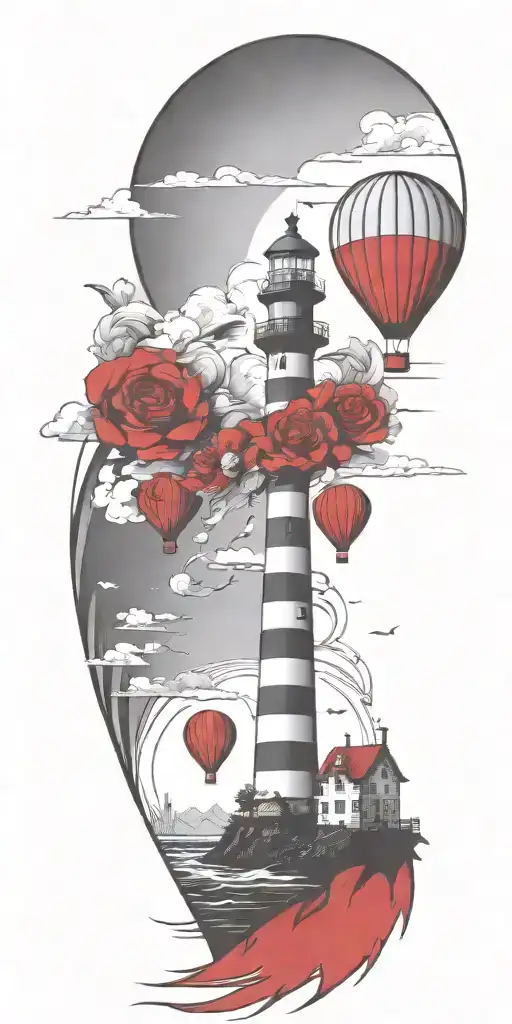 Lighthouse And A Hot Air Balloon In A Tornado