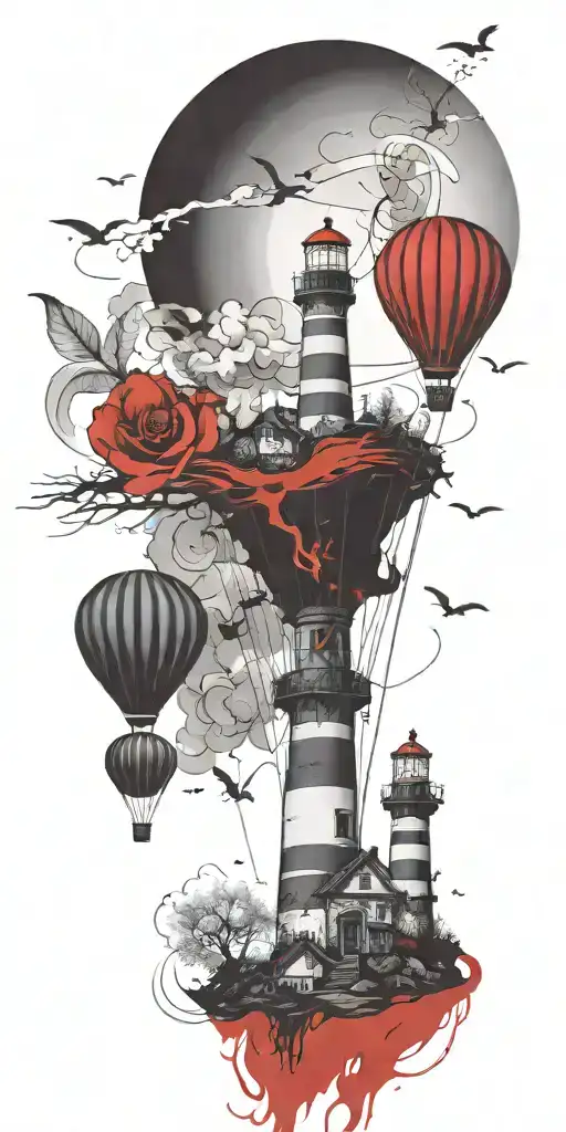 Lighthouse And A Hot Air Balloon In A Tornado