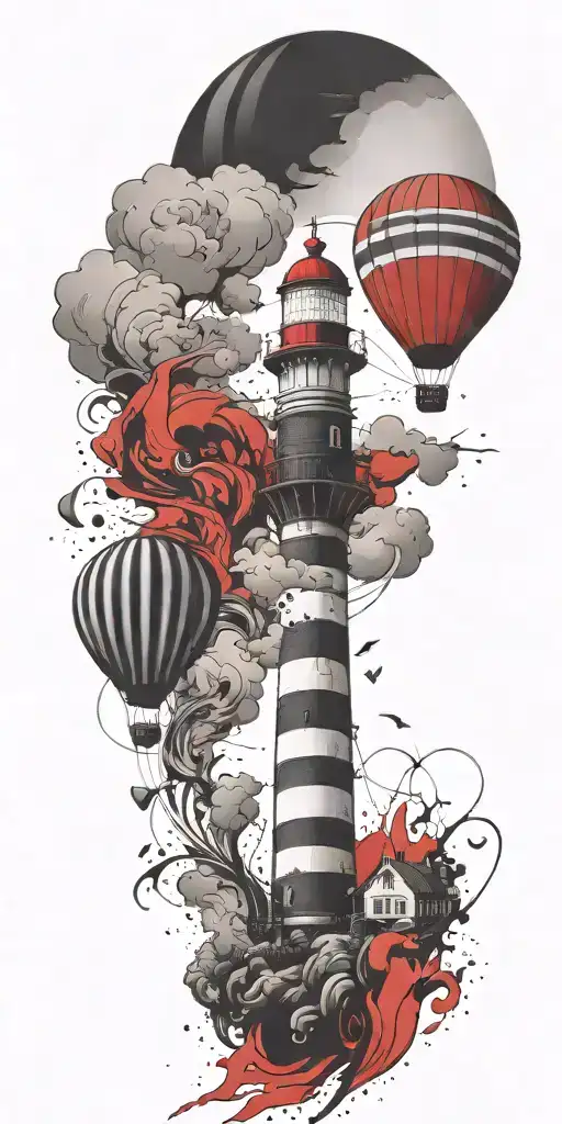 Lighthouse And A Hot Air Balloon In A Tornado