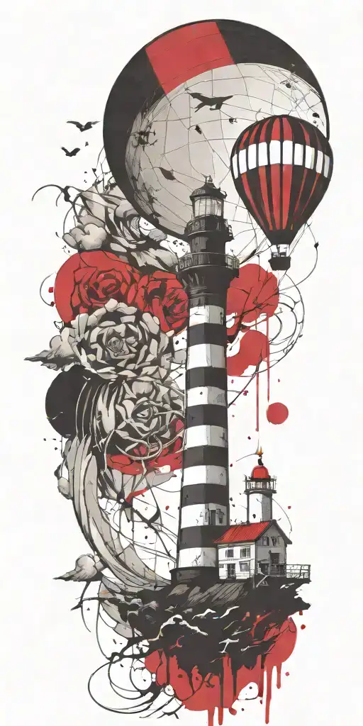 Lighthouse And A Hot Air Balloon In A Tornado