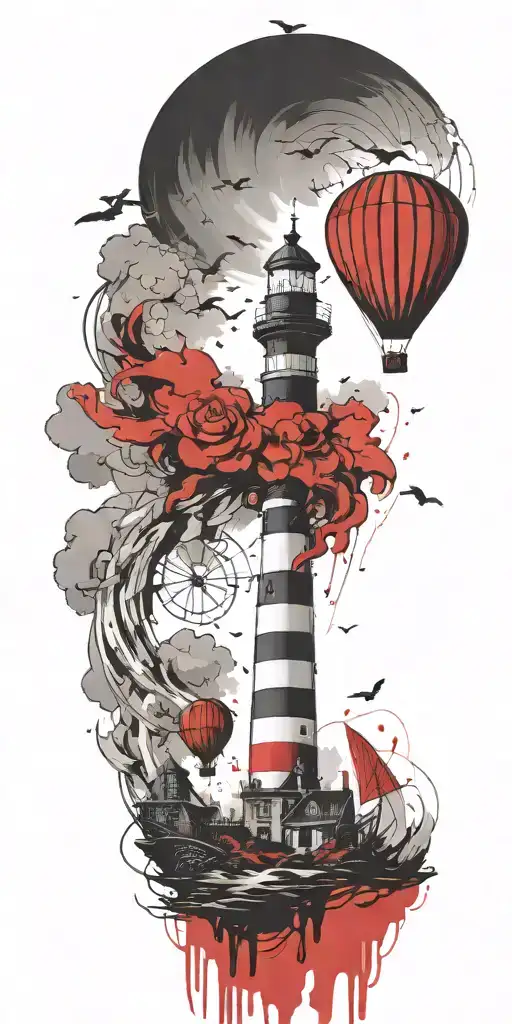 Lighthouse And A Hot Air Balloon In A Tornado