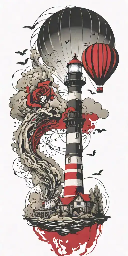 Lighthouse And A Hot Air Balloon In A Tornado