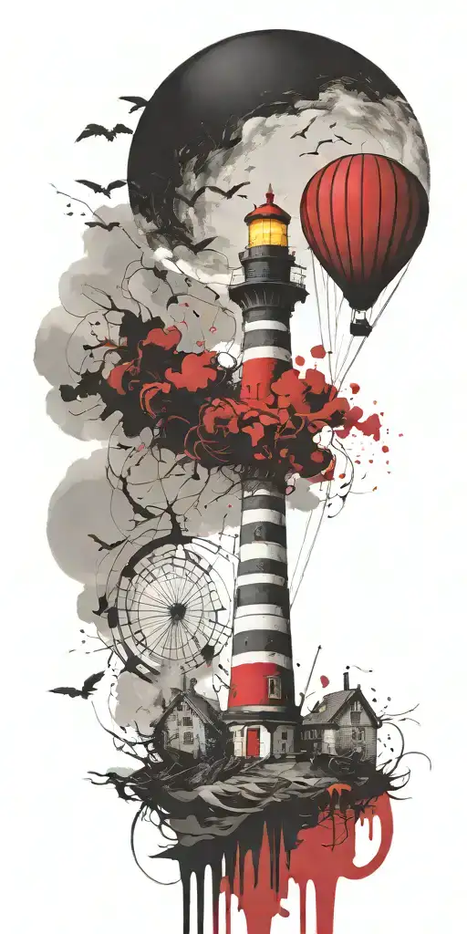 Lighthouse And A Hot Air Balloon In A Tornado