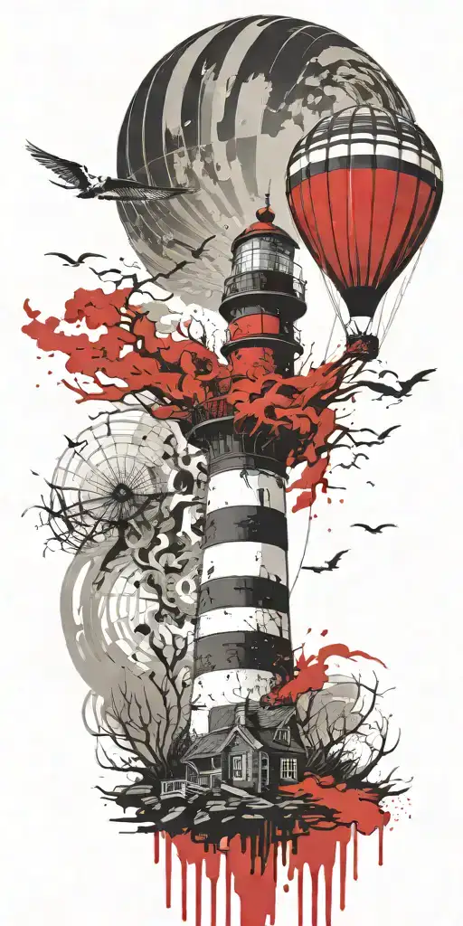 Lighthouse And A Hot Air Balloon In A Tornado