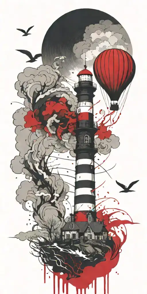 Lighthouse And A Hot Air Balloon In A Tornado