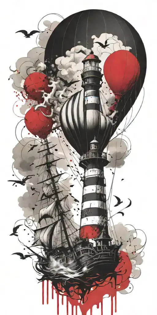 Lighthouse Hot Air Balloon And A Pirate Ship Sucked Up In A Tornado