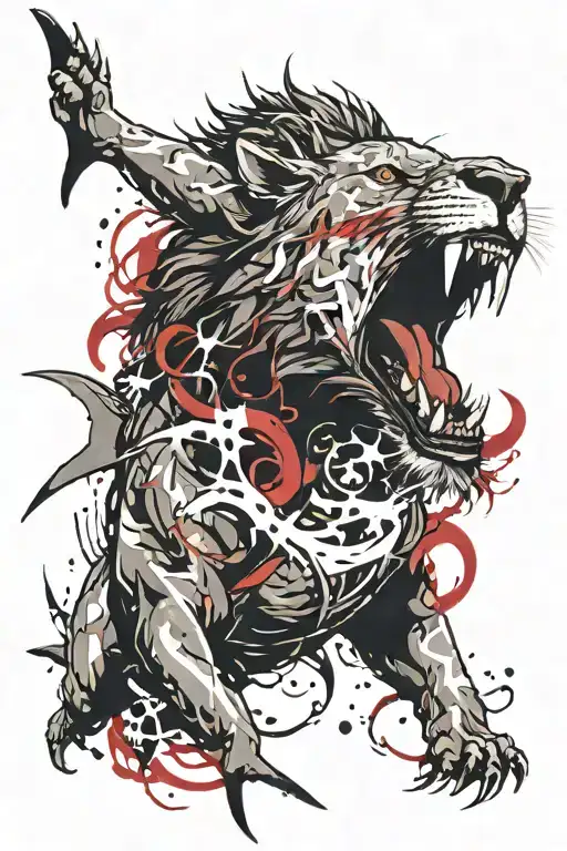 Lion And Shark Roaring Fiercely