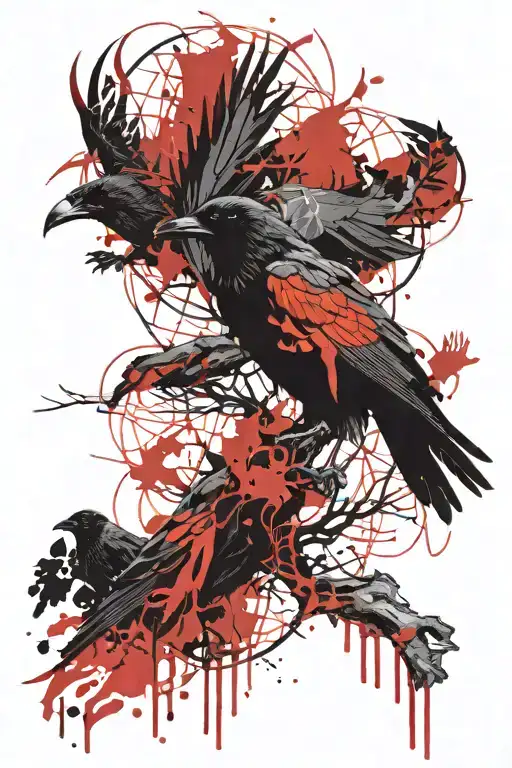 North Mythology Inspired Two Raven Interlaced With A Tree Of Life