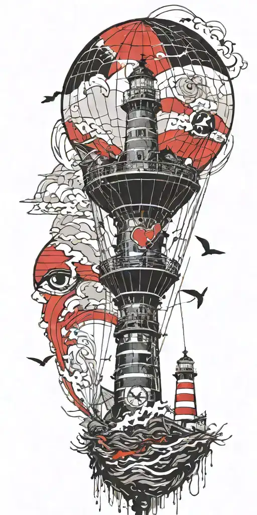 Lighthouse Hot Air Balloon Pirated Ship Ina Hurricane