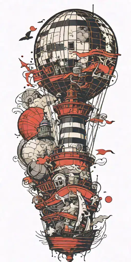 Lighthouse Hot Air Balloon Pirated Ship Hurricane Disaster