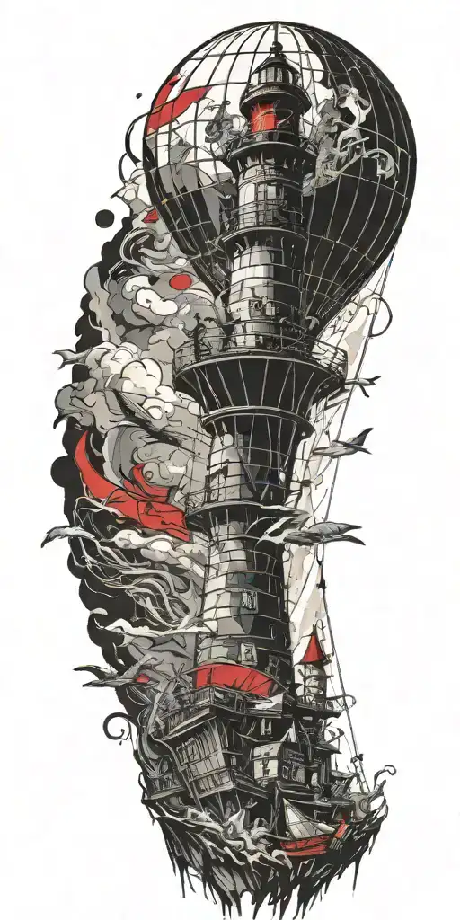 Air Balloon Lighthouse Pirated Ship Hurricane Disaster