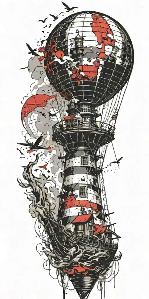 Air Balloon Lighthouse Pirated Ship Hurricane Disaster