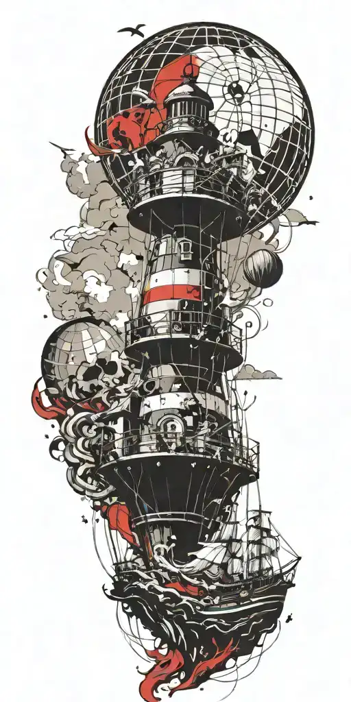 Air Balloon Lighthouse Pirated Ship Hurricane Disaster