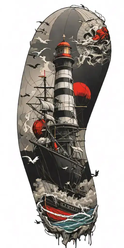 Air Balloon Lighthouse Pirateship In A Hurricane Disaster