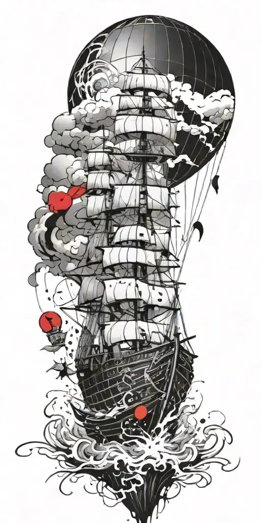 Air Balloon Lighthouse Pirateship In A Hurricane Disaster