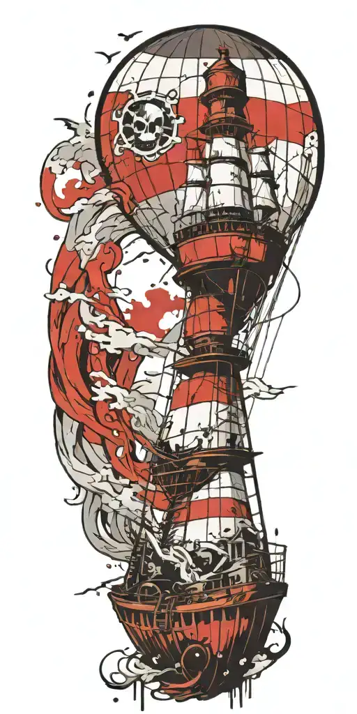 Air Balloon Lighthouse Pirateship In A Hurricane