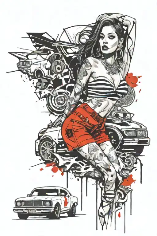 Chicano Girl With Car