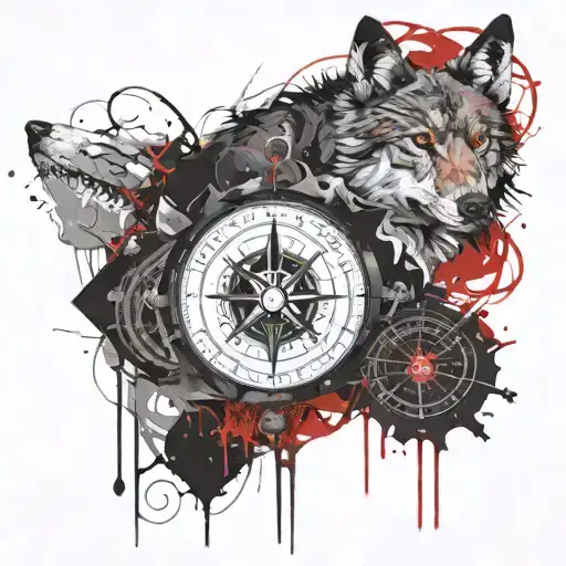 Skull Compass And Wolf