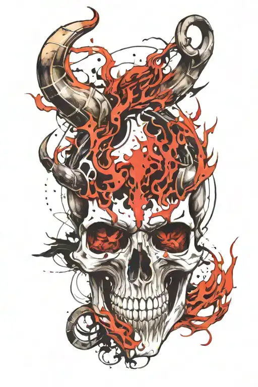 Horned Skull With Flames