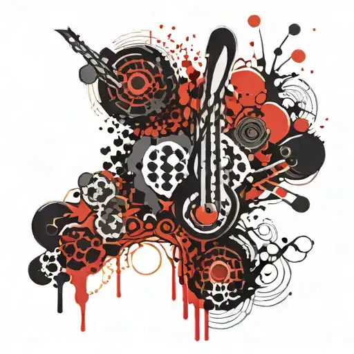 Clef Trash Polka Style Tattoo Combined With Black And Red Honeycombs