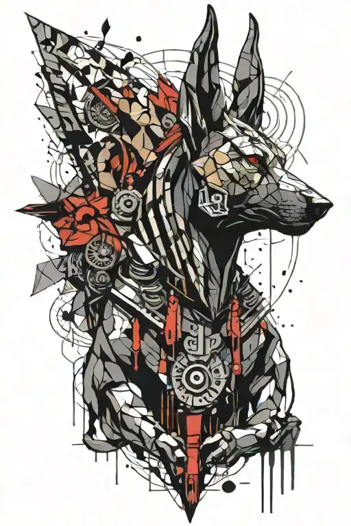 Cyberpunk Anubis Egyptian God Front View Full Upper Body