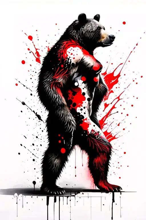 Bear Standing Back To Back Tattoo With Queen