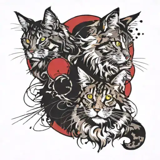 Two Maine Coon Cats With A Sun And Moon Theme