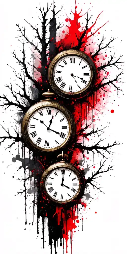 Birch Tree Branches And Three Clocks