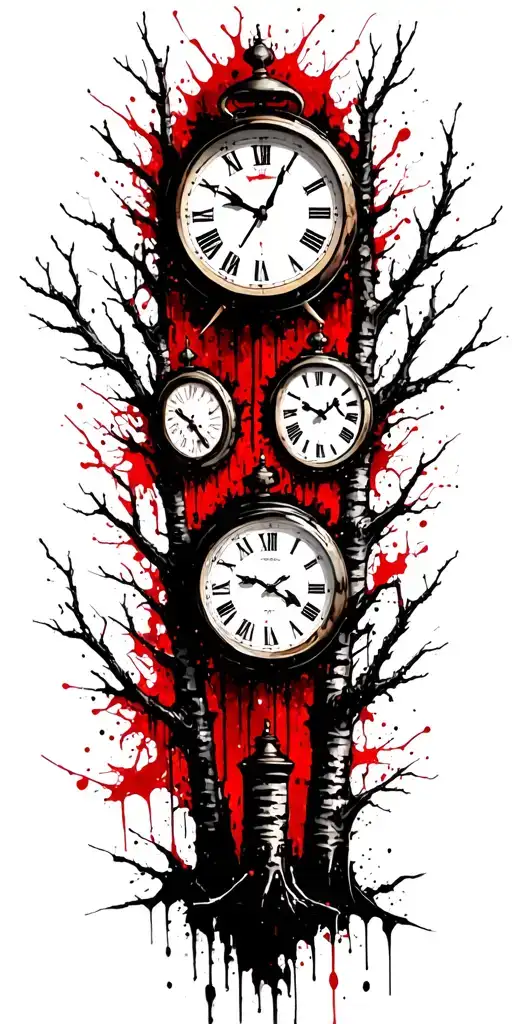 Birch Tree Branches And Three Clocks
