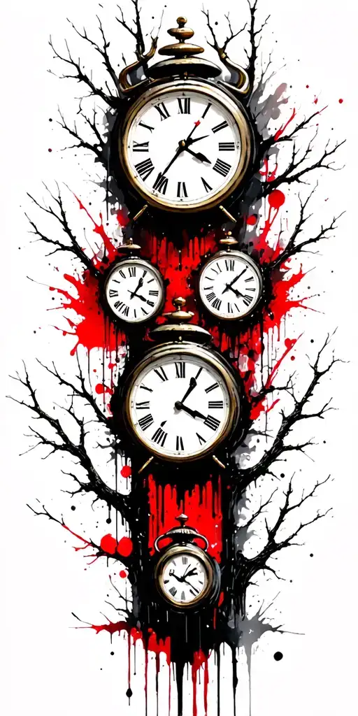 Birch Tree Branches And Three Clocks