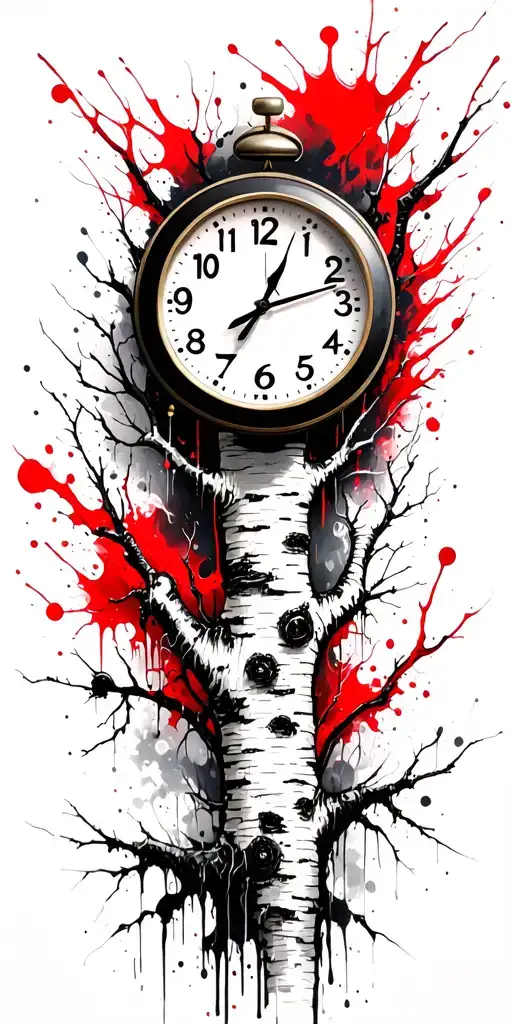 Birch Tree White Branches With Exactly 3 Clocks