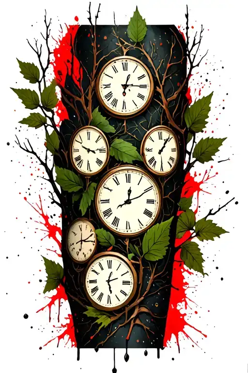 Birch Branches With Hunter Green Leaves With Only Three Clocks Integrated Into It For An Arm Sleeve
