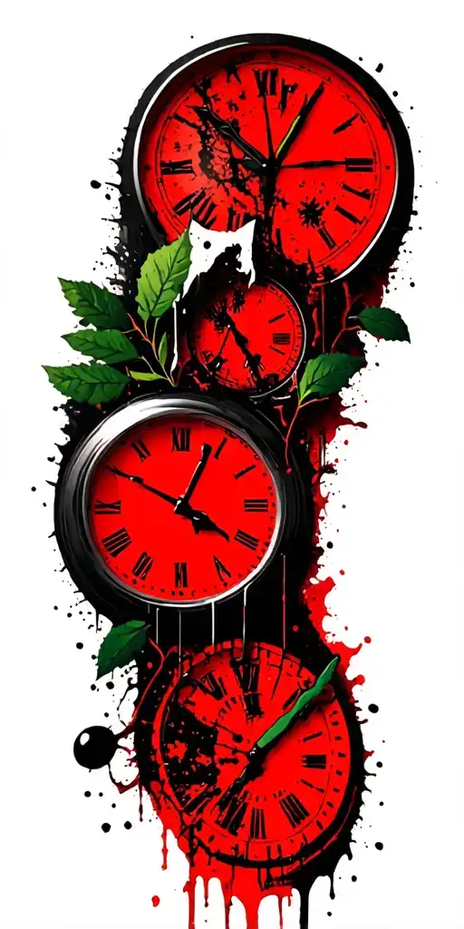 Birch Branches With Hunter Green Leaves With Only Three Clocks Integrated Into It