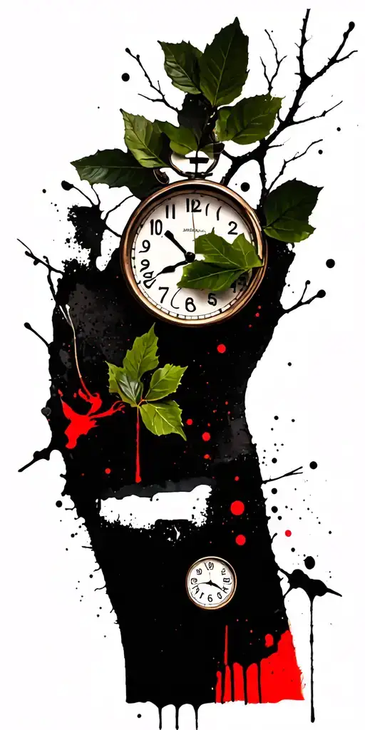 Birch Branches With Hunter Green Leaves With Only Three Clocks Integrated Into It