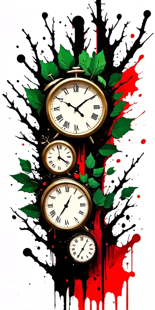 Birch Branches With Hunter Green Leaves With Only Three Clocks Integrated Into It