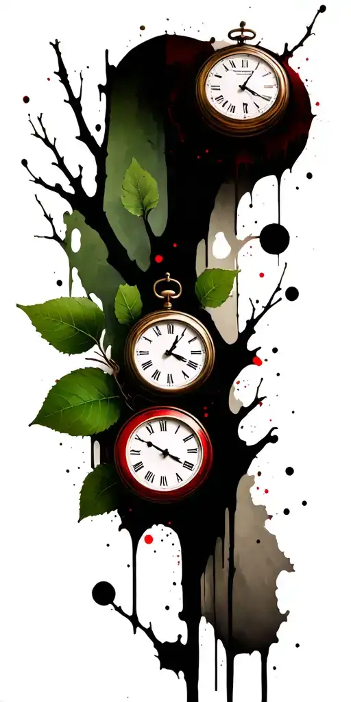 Birch Branches With Hunter Green Leaves With Only Three Clocks Integrated Into It