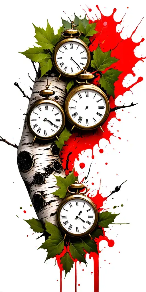 Birch Branches With Hunter Green Leaves With Only Three Clocks Integrated Into It For An Arm Sleeve