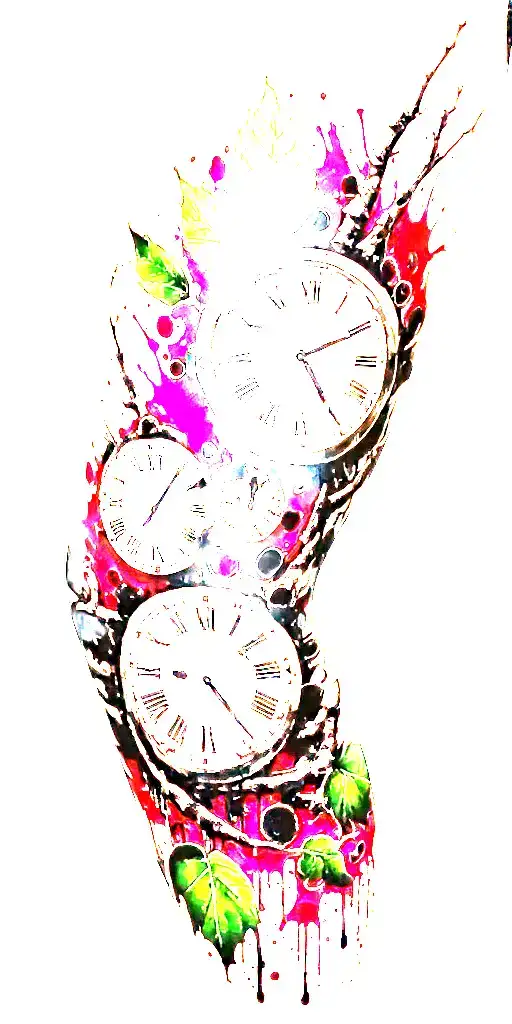 Birch Branches With Hunter Green Leaves With Only Three Clocks Integrated Into It For An Arm Sleeve