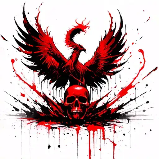 Phoenix Rising From The Ashes And Skulls In The Ashes