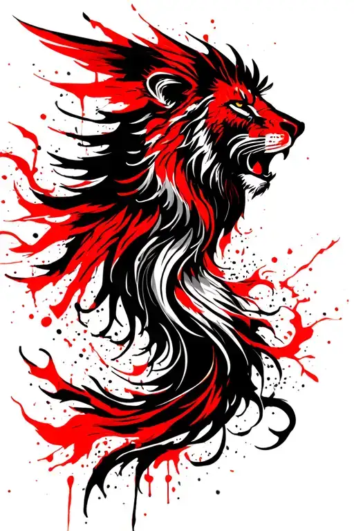 Lion Head And Phoenix In Flames