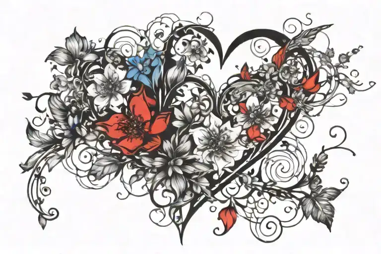 Line Of Little Flowers And Heart For A Neck