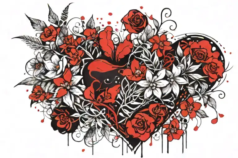 Line Of Little Flowers And Heart For A Neck