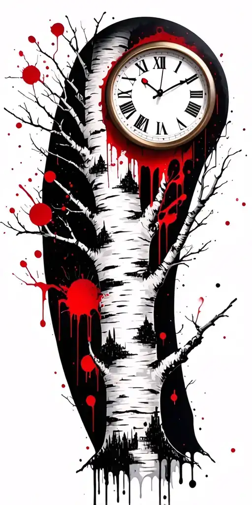 Birch Tree White Branches And Exactly Three Clocks