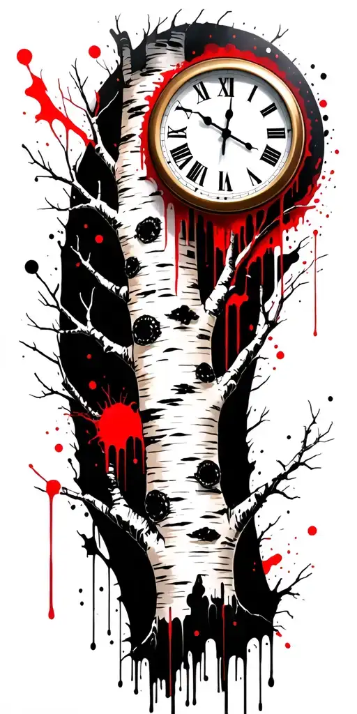 Birch Tree White Branches And Exactly Three Clocks