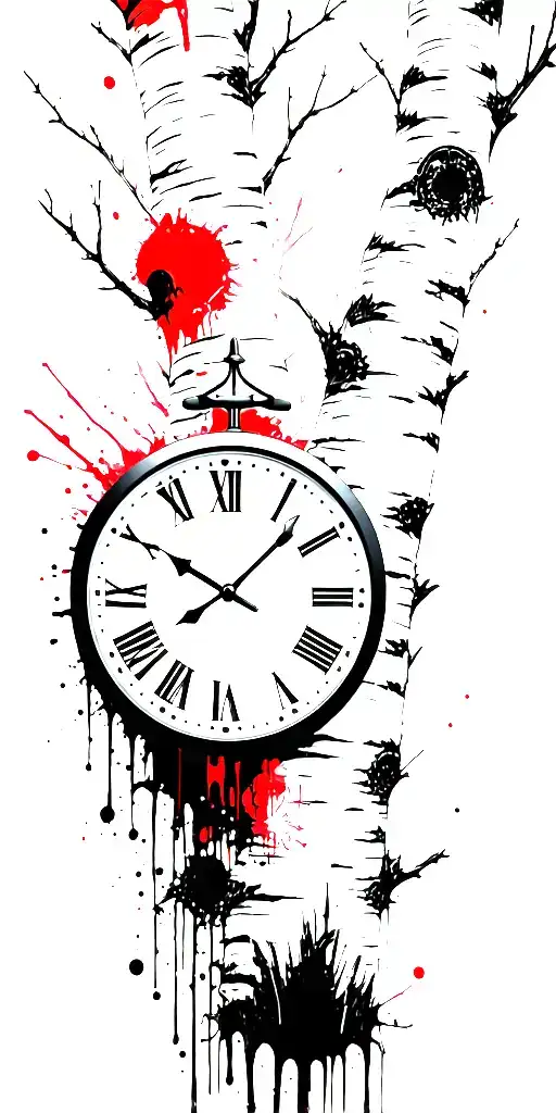 Birch Tree White Branches And Exactly Three Clocks