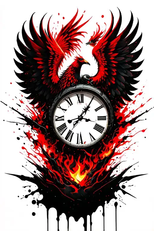 Clock With Phoenix Rising From Ashes