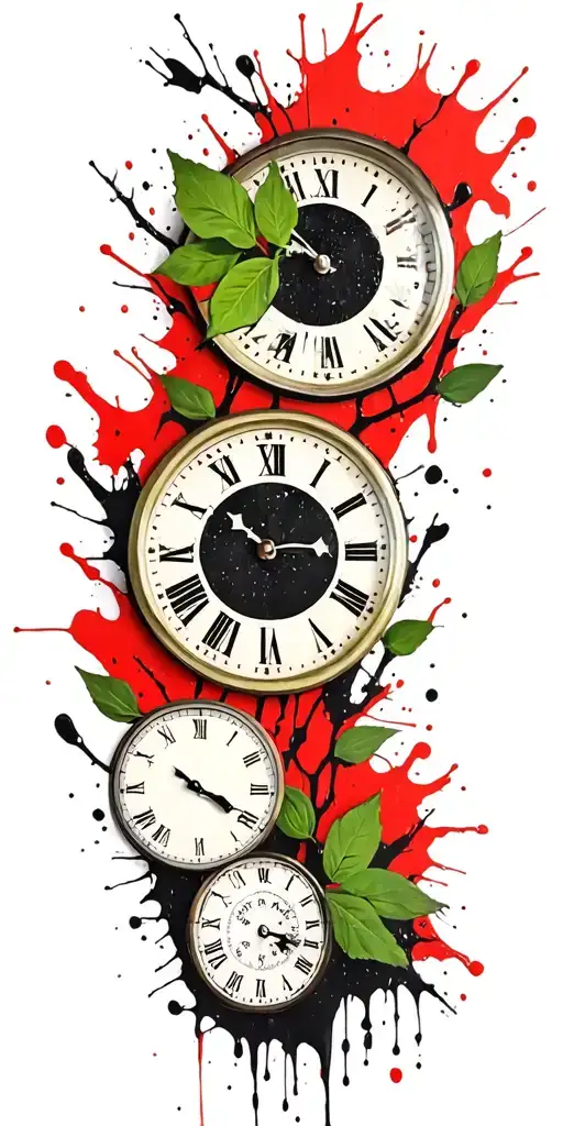 Birch Branches With Green Leaves With Only Three Clocks Integrated Into It