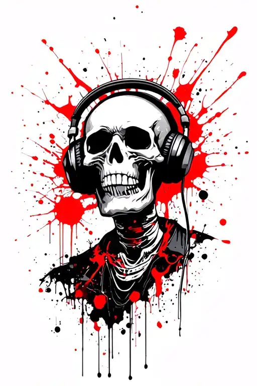 Skeleton Wearing Headphones Listening To Music