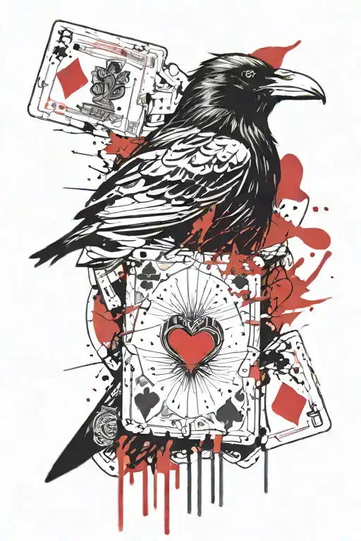 Front View Of Raven With Playing Card Featuring