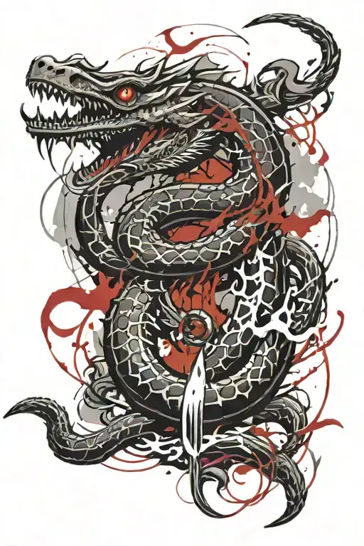 Giant Water Serpent With Trident Stuck